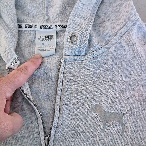 VS PINK Gray Zip-Up Hoodie – Size M (LOVE PINK Back) - Picture 10 of 11